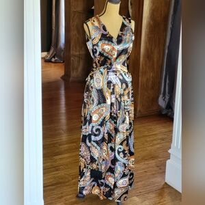 Handmade Vintage 80s Polyesyer Satin Skirt Set Size 6 Paisley Print